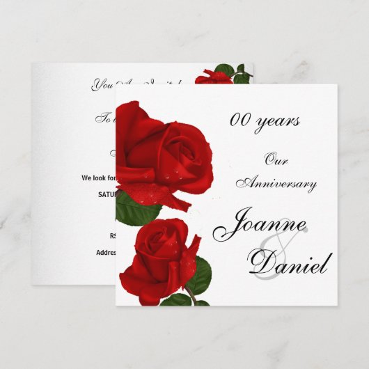 00 jubileum uitnodiging witte rode roos bloemen (Voorkant / Achterkant)