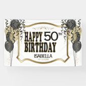 00e geboortedag en -leeftijd - Zwarte ballonnen Spandoek (Horizontaal)