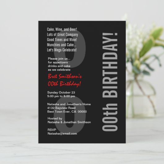 00e moderne Birthday Black White Red Kaart (Staand voorkant)