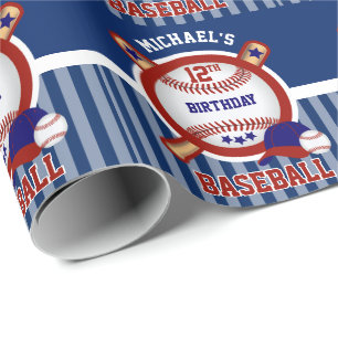 00e verjaardag - Baseball - Donkerblauw Cadeaupapier
