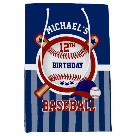 00e verjaardag - Baseball - Donkerblauw Medium Cadeauzakje (Voorkant)