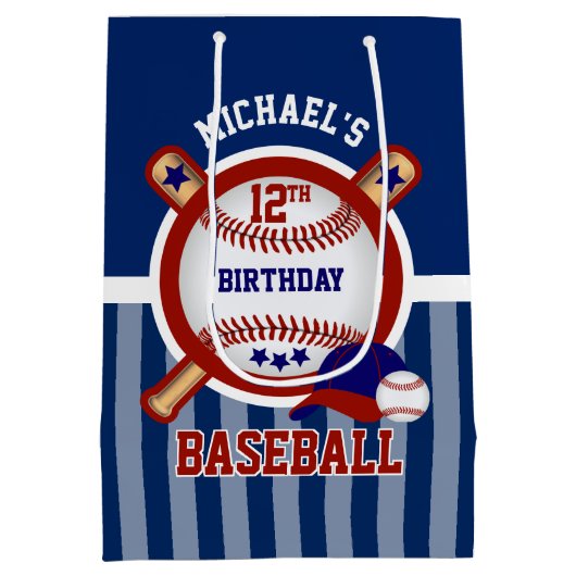 00e verjaardag - Baseball - Donkerblauw Medium Cadeauzakje (Achterkant)