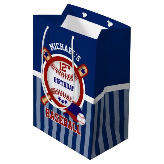 00e verjaardag - Baseball - Donkerblauw Medium Cadeauzakje (Achterkant Gekanteld)