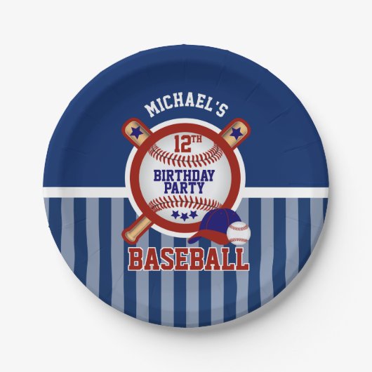 00e verjaardag - Baseball - Donkerblauw Papieren Bordje (Voorkant)