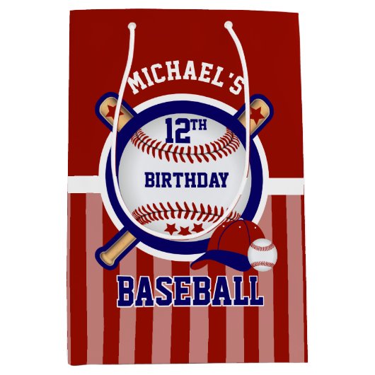 00e verjaardag - Baseball - Donkerrood Medium Cadeauzakje (Voorkant)