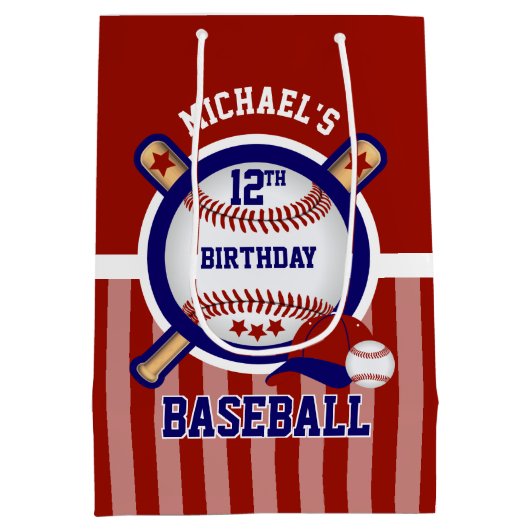 00e verjaardag - Baseball - Donkerrood Medium Cadeauzakje (Achterkant)