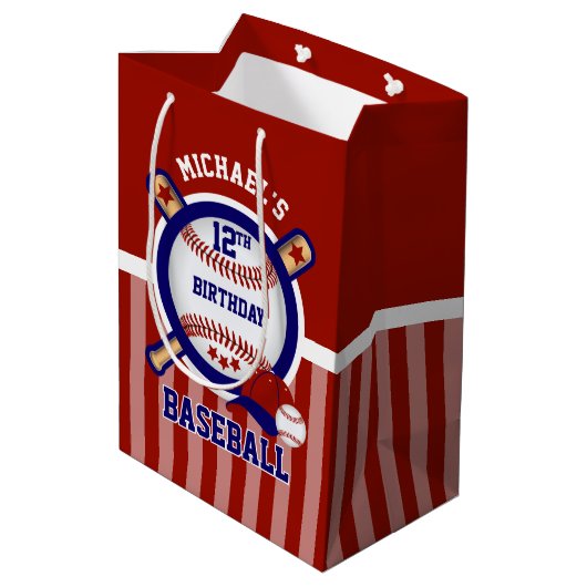 00e verjaardag - Baseball - Donkerrood Medium Cadeauzakje (Achterkant Gekanteld)