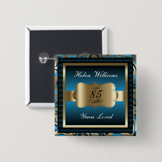 00e verjaardag | Blauw en goud Vierkante Button 5,1 Cm