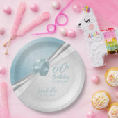 00e verjaardag - Blauw hart en wit glitter Papieren Bordje (Feest)