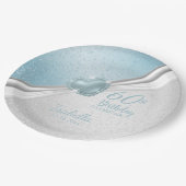 00e verjaardag - Blauw hart en wit glitter Papieren Bordje (Gekanteld)