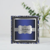 00e verjaardag | Donkere blauwe metalen en zilver Kaart (Staand voorkant)