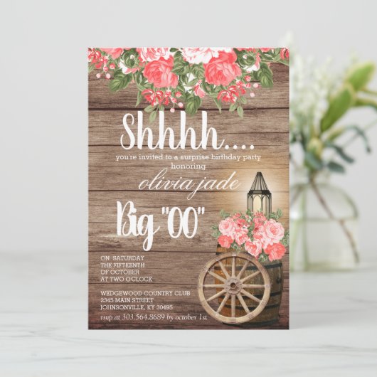 00e verjaardag - Houten Vat en Koraalbloemen Kaart (Staand voorkant)