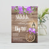 00e verjaardag - Houtsvat en paarse bloemen Kaart (Staand voorkant)