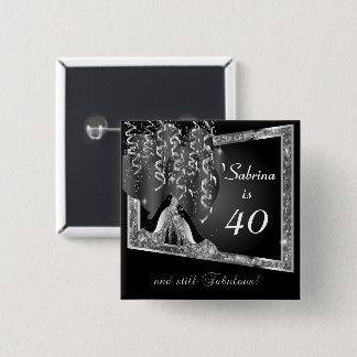 00e verjaardag in zwart en zilver glitter vierkante button 5,1 cm