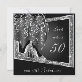 00e verjaardag | Zilver Glitter & Black Kaart