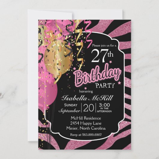 00e werkdag - roze en zwarte Zebrastripes Kaart (Voorkant)