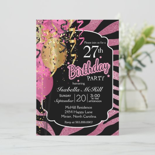 00e werkdag - roze en zwarte Zebrastripes Kaart (Staand voorkant)