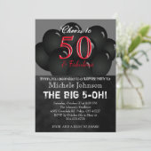 00e zwarte ballon verjaardagsfeestje kaart (Staand voorkant)