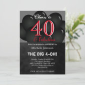 00e zwarte ballon verjaardagsfeestje kaart (Staand voorkant)