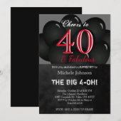 00e zwarte ballon verjaardagsfeestje kaart (Voorkant / Achterkant)