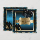 00ste verjaardag | Blauwe & Gouden Hoge Hakken Uit Kaart (Voorkant / Achterkant)