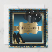 00ste verjaardag | Blauwe & Gouden Hoge Hakken Uit Kaart (Voorkant)