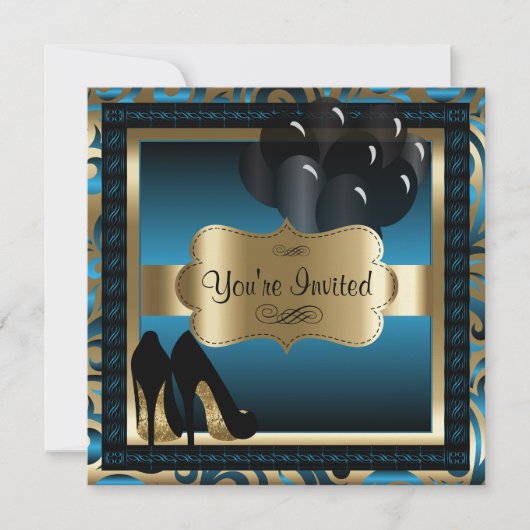 00ste verjaardag | Blauwe & Gouden Hoge Hakken Uit Kaart (Voorkant)