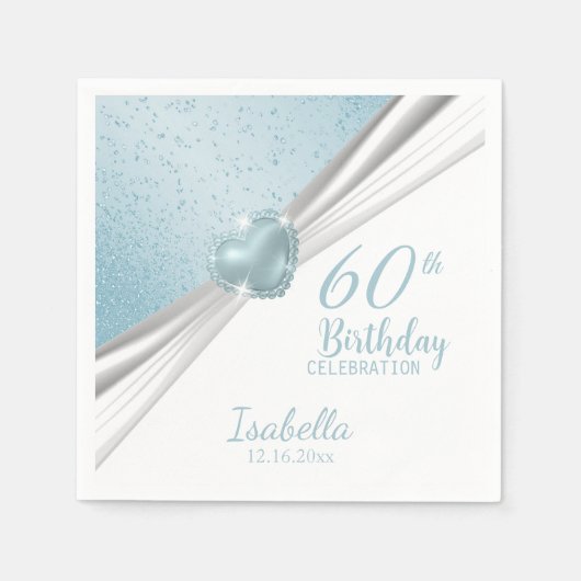 00ste Verjaardag - Blauwe Hart & Witte Glitters Servet (Voorkant)