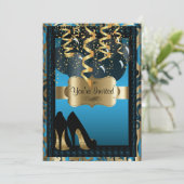 00ste verjaardag | Blauwe hoge hakken luipaard Kaart (Staand voorkant)