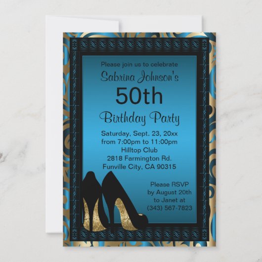 00ste verjaardag | Blauwe hoge hakken luipaard Kaart (Achterkant)