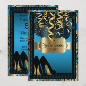 00ste verjaardag | Blauwe hoge hakken luipaard Kaart (Voorkant / Achterkant)