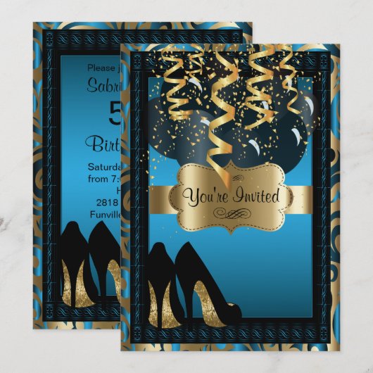 00ste verjaardag | Blauwe hoge hakken luipaard Kaart (Voorkant / Achterkant)