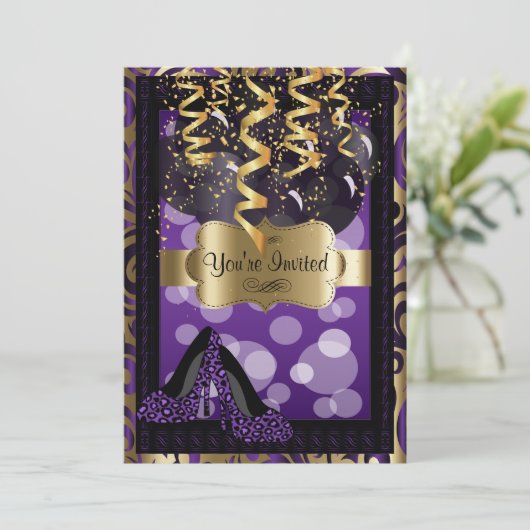 00ste verjaardagsfeestje | Paarse hoge hakken Kaart (Staand voorkant)