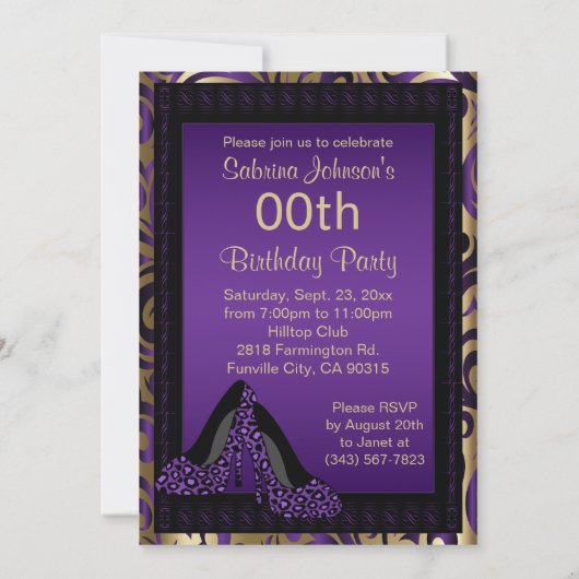 00ste verjaardagsfeestje | Paarse hoge hakken Kaart (Achterkant)