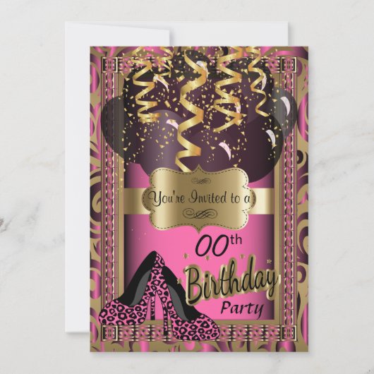 00ste verjaardagsfeestje | Roze hoge hakken luipaa Kaart (Voorkant)