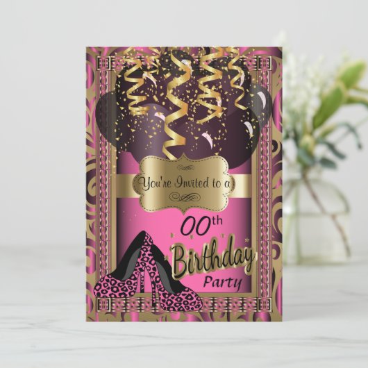 00ste verjaardagsfeestje | Roze hoge hakken luipaa Kaart (Staand voorkant)