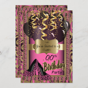 00ste verjaardagsfeestje   Roze hoge hakken luipaa Kaart
