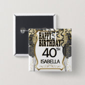00th Birthday Name and Age - Black and Gold Vierkante Button 5,1 Cm (Voorkant /achterkant)