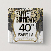 00th Birthday Name and Age - Black and Gold Vierkante Button 5,1 Cm (Voorkant)
