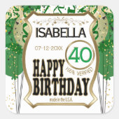 00th Birthday Name and Age - Green Vierkante Sticker (Voorkant)