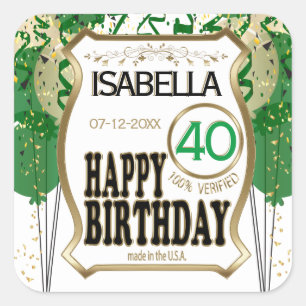 00th Birthday Name and Age - Green Vierkante Sticker