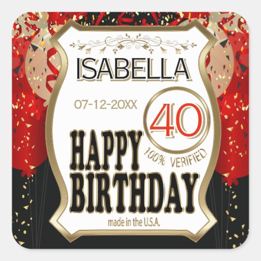 00th Birthday Name and Age - Red Square Sticker (Voorkant)