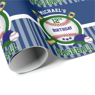 00th Birthday Party - Baseball - Donkergroen Cadeaupapier