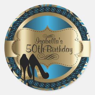 00th Blue Abstract Birthday Black op hoge hoogte Ronde Sticker