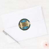 00th Blue and Gold Swirl Abstract Verjaardag Ronde Sticker (Envelop)
