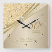 00th Gold Diamond Wedding Anniversary Keepsake Vierkante Klok (Voorkant)