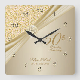 00th Gold Diamond Wedding Anniversary Keepsake Vierkante Klok