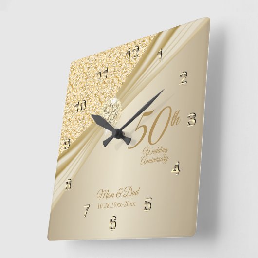 00th Gold Diamond Wedding Anniversary Keepsake Vierkante Klok (Hoek)