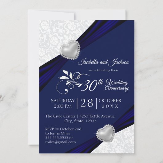 00th Heart Jubileum Design - Navy en Wit Kaart (Voorkant)