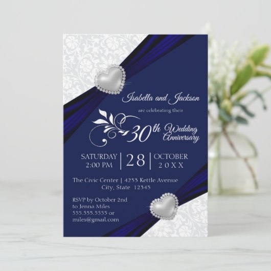 00th Heart Jubileum Design - Navy en Wit Kaart (Staand voorkant)